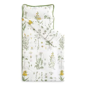 Wake In Cloud - Toddler Nap Mat with Pillow and Blanket, 100% Cotton Fabric, for Kids Girls in Daycare Kindergarten Preschool, Floral Botanical Flowers, White Yellow Green, Extra Long