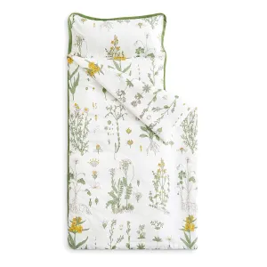 Wake In Cloud - Toddler Nap Mat with Pillow and Blanket, 100% Cotton Fabric, for Kids Girls in Daycare Kindergarten Preschool, Floral Botanical Flowers, White Yellow Green, Standard