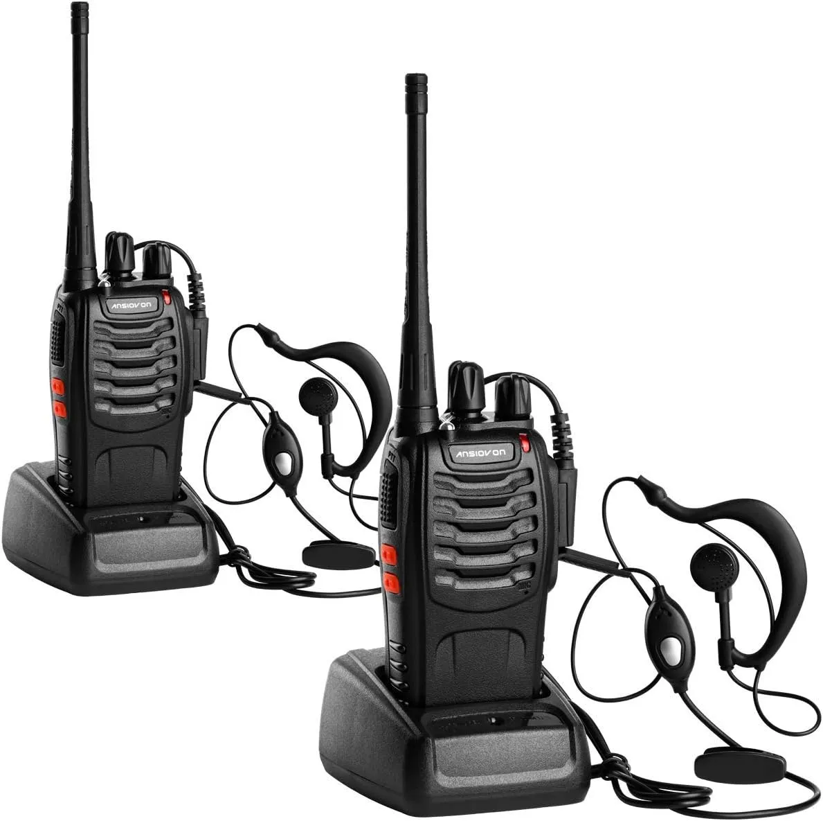 Walkie Talkie for Adults - ANSIOVON Long Range Walky Talky Rechargeable 16 Channels Two Way Radio- Flashlight - Earpiece - Rechargeable Li-ion Battery(Include) - 2 Pack.