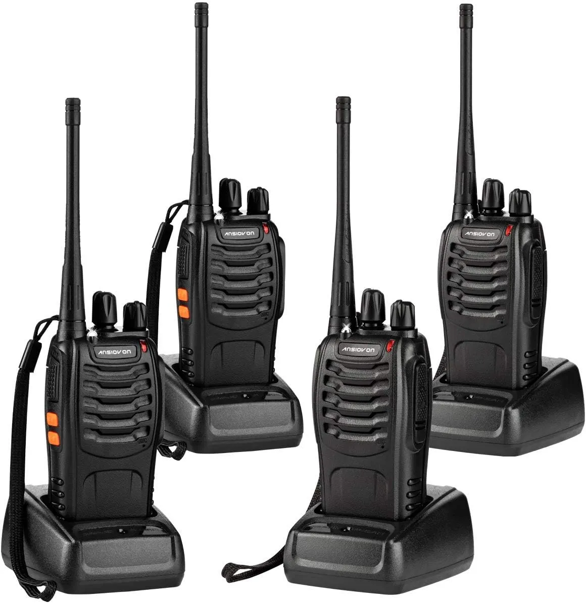 Walkie Talkie for Adults - ANSIOVON Long Range Walky Talky Rechargeable 16 Channels Two Way Radio- Flashlight - Earpiece - Rechargeable Li-ion Battery(Include) - 4 Pack.