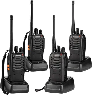 Walkie Talkie for Adults - ANSIOVON Long Range Walky Talky Rechargeable 16 Channels Two Way Radio- Flashlight - Earpiece - Rechargeable Li-ion Battery(Include) - 4 Pack.