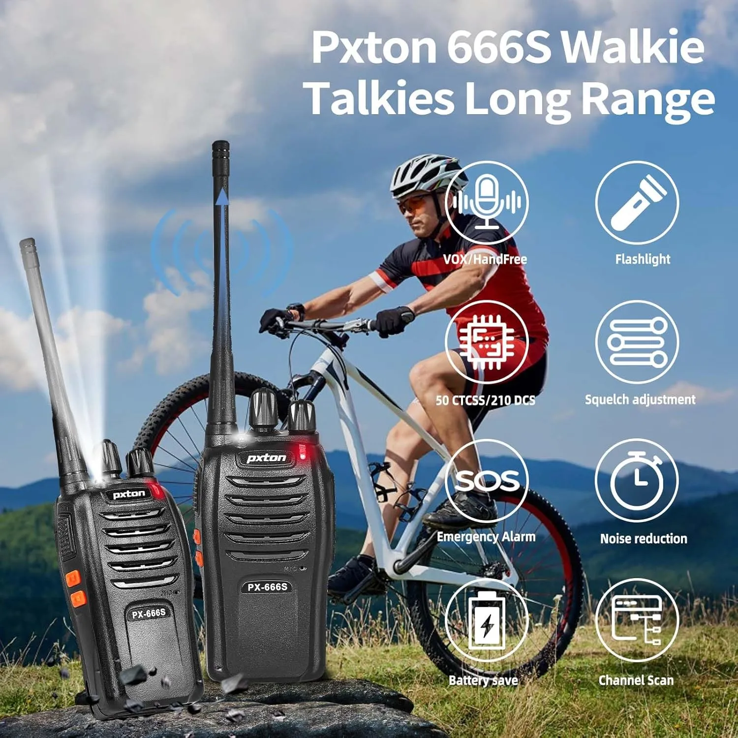 walkie talkies, 666S walkie talkies for Adults Long Range Rechargeable with Headphones and Li-ion Battery,2 Way radios has VOX/Noise Reduction/TOT/Flashlight/Monitoring/Scan Function（2 Pack）