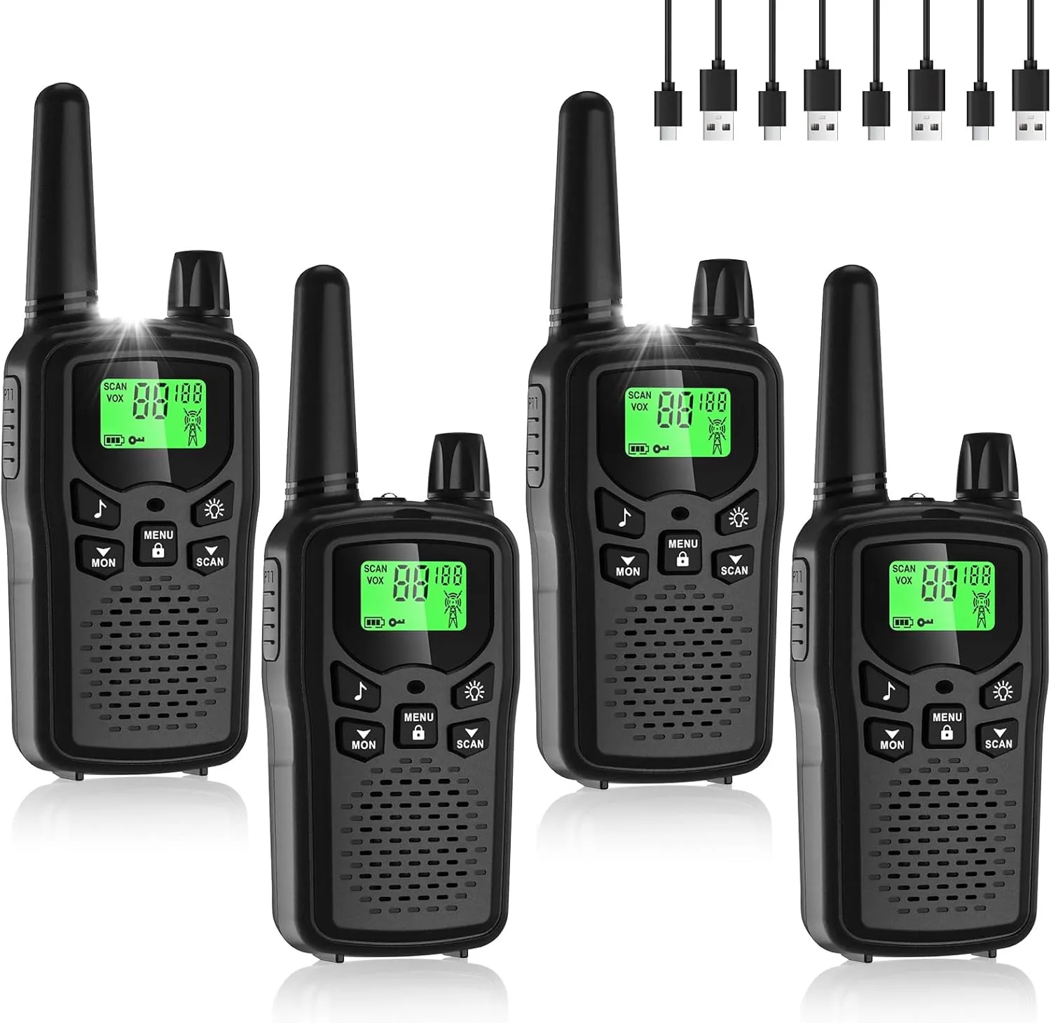Walkie Talkies for Adults Long Range, Rechargeable Walkie Talkie 22 FRS Channels Two Way Radios with Noise Reduction, Volume Adjustment, LED Flashlight,1200mAh Rechargeable Battery (4 Pack Black)