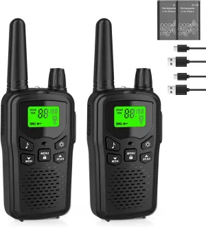 Walkie Talkies for Adults Long Range,Kartal Rechargeable Walkie Talkies with 22 FRS Channels,Two Way Radios with LED Flashlight for Hiking Cruises Camping(Black)