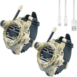 Walkie Talkies for Kids, Children Walkie Talkie Rechargeable Watch Two-Way Long Range with Flashlight, Camping Hiking Cycling Outdoor Toys, Gifts for Girls and Boys, 2 Pack
