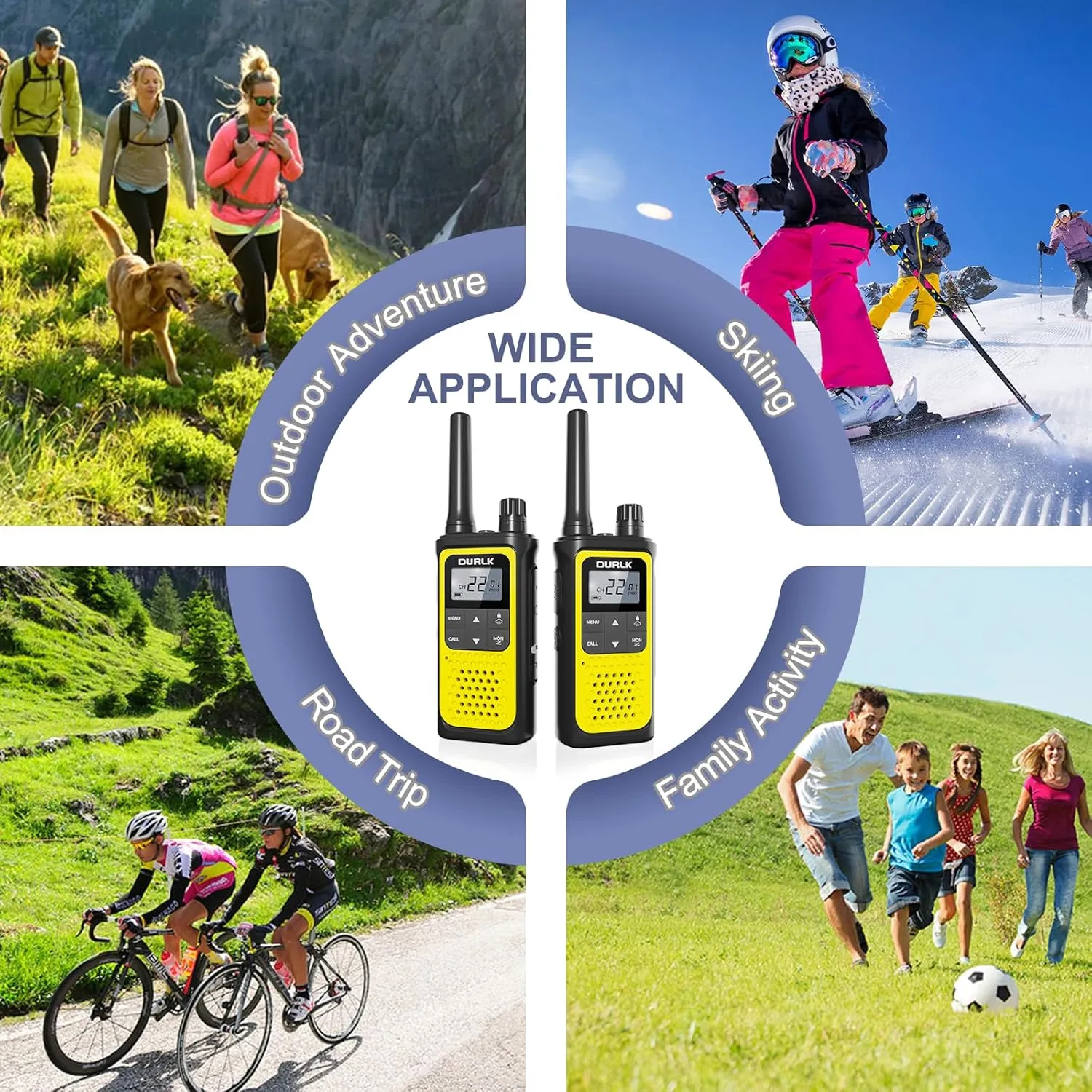 Walkie Talkies Long Range for Adults - 2 Pack Rechargeable Walkie Talkies Two Way Radios 22 FRS Channels, NOAA Weather Alerts, 1800mAh Li-ion Battery, LED Flashlight, VOX for Hiking Camping (Yellow)