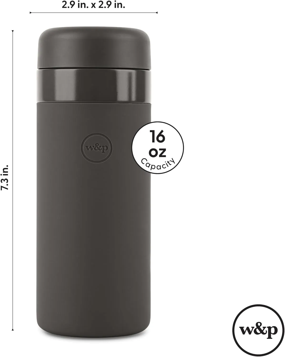 W&P Porter Insulated Bottle 16 oz | Clean Taste Ceramic Coating for Water, Coffee, & Tea | Wide Mouth Vacuum Insulated | Dishwasher Safe, Charcoal Terrazzo