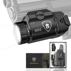 WARRIORLAND 500-Lumen White LED Pistol Light with Fit Taurus G2C/G3C/PT111 G2/PT140 G2 Claw Holster Combo - Compact Rail Mounted Tactical Weapon Flashlight & Concealed Carry Holster, Power Indicator