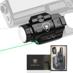 WARRIORLAND MB3 Pistol Light and Kydex Holster with Claw, Fits Taurus G2C/G3C/PT111 G2/PT140 G2, Compact 500-Lumen Universal Rail Mounted Tactical Weapon Light with Green Laser &White LED Flashlight