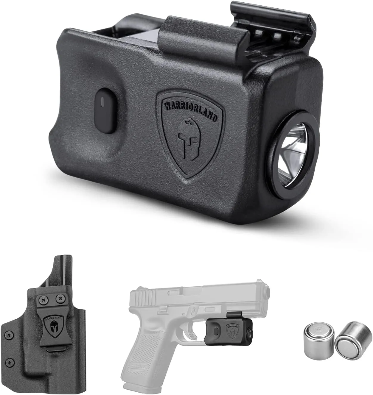 WARRIORLAND Mini Pistol Light with Kydex Holster Tailored Made Compatible with Glock 17/19/21/22 Gen 3 4 5 & G23/32 Gen 4 Pistol, 150 Lumen Handgun Light, Tactical Flashlight SL-1 w/ G17/19 Holster