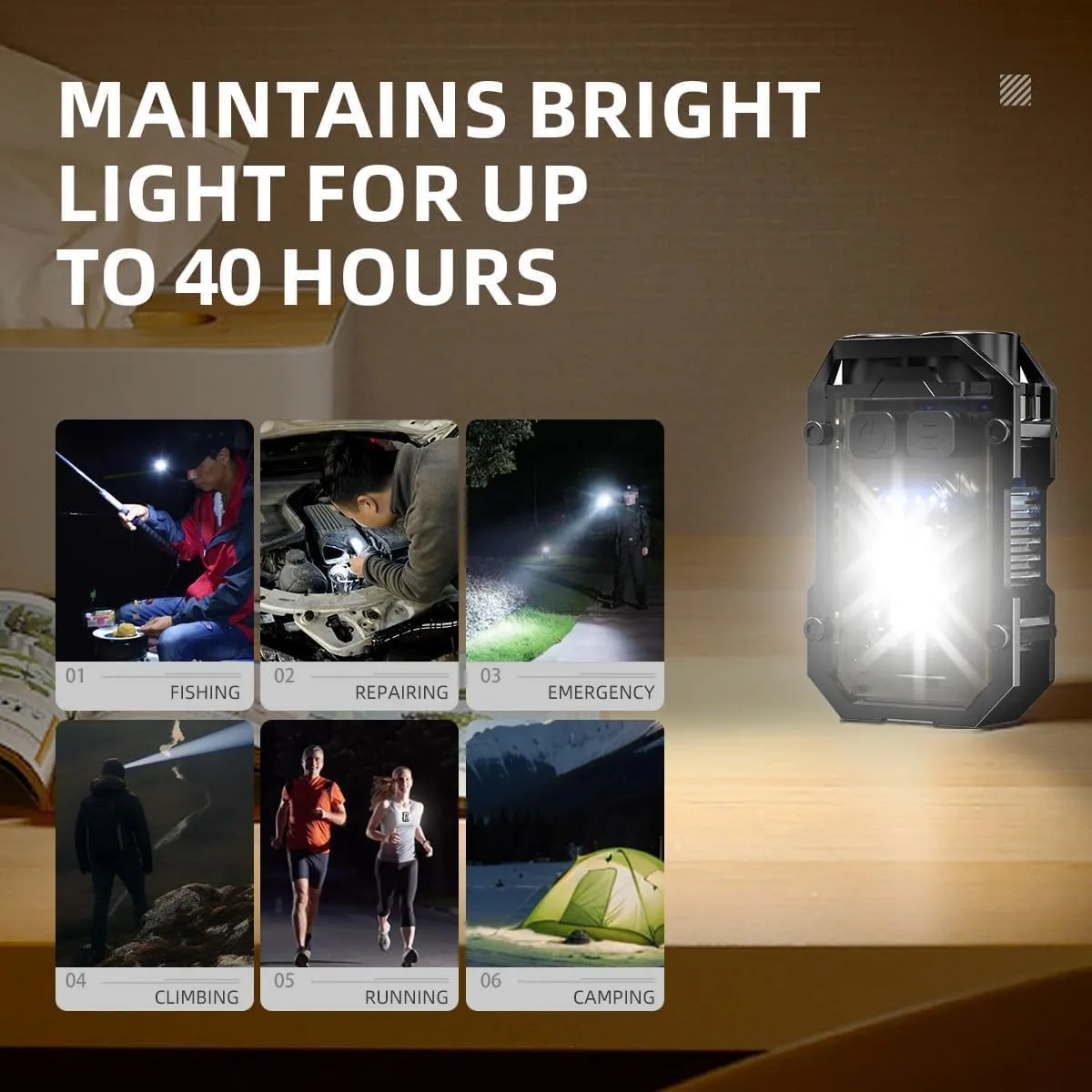 WARSUN EDC Flashlight, LED Flashlight Rechargeable, Keychain Flashlight, Portable Light, Water Resistant, Lightweight & Durable, for Emergencies, Camping, Hiking, and Daily Use (Black-2Packs)