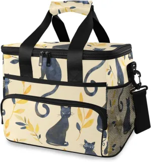 Watercolor Cat Leaf Cooler Bag Insulated Cooler Soft Sided Cooler 24 Can Portable Picnic Bag Large Leakproof Lunch Bag Box for Beach Grocery Camping Travel Car Men Women