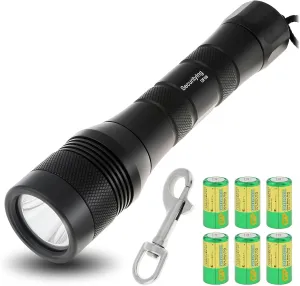 Waterproof 1000 Lumens LED Diving Flashlight Underwater 150m Super Bright LED Scuba Light, 9 Degrees Narrow-Angle Beam Diving Safety Light Night Dive Torch (with Batteries)