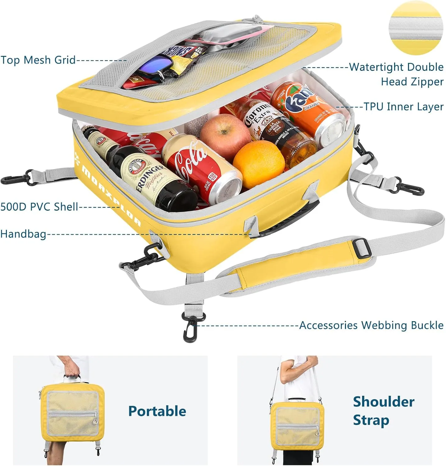 Waterproof PVC Paddleboard Cooler Deck Bag - 12 Can Soft Insulated Cooler for Paddleboarding, Camping, Kayaking