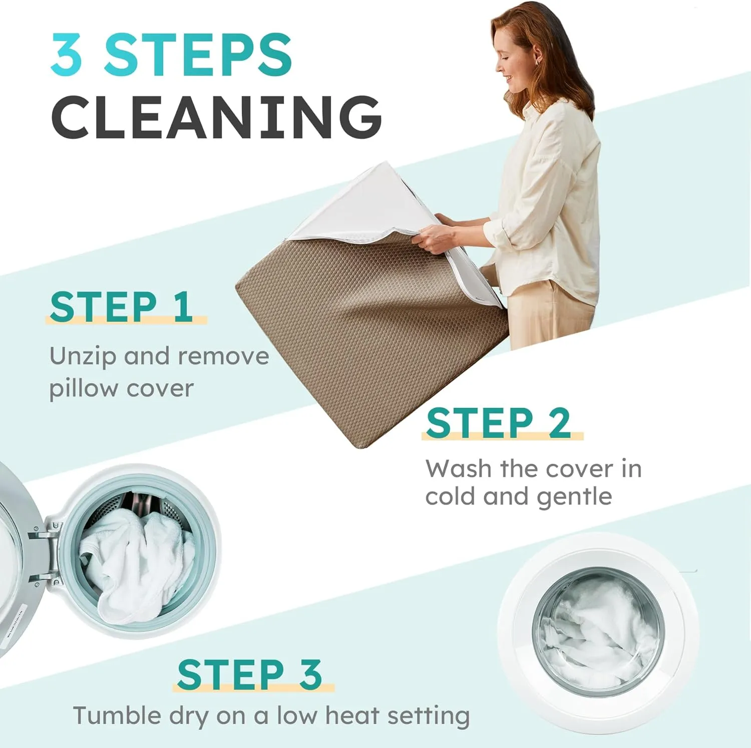 Wedge Pillow for Sleeping, 10 inch Elevated Support Bed Wedge Pillow, Breathable Triangle Pillow Wedge with Cooling Memory Foam Top - Removable Washable Cover, Coffee
