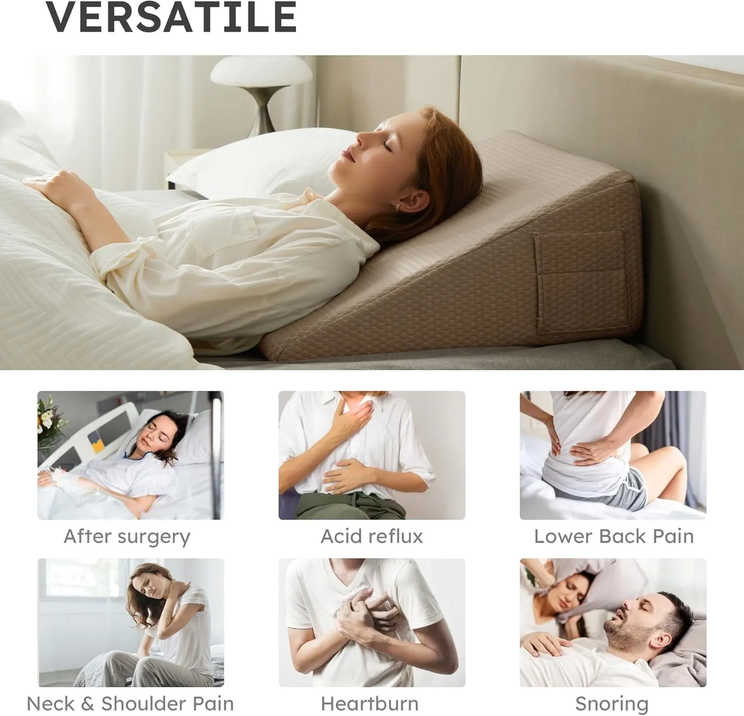 Wedge Pillow for Sleeping, 10 inch Elevated Support Bed Wedge Pillow, Breathable Triangle Pillow Wedge with Cooling Memory Foam Top - Removable Washable Cover, Coffee