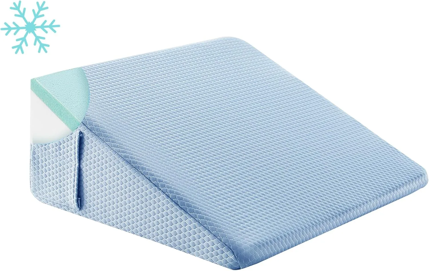 Wedge Pillow for Sleeping, 12 inch Elevated Support Bed Wedge Pillow, Breathable Triangle Pillow Wedge with Cooling Memory Foam Top - Removable Washable Cover, Light Blue
