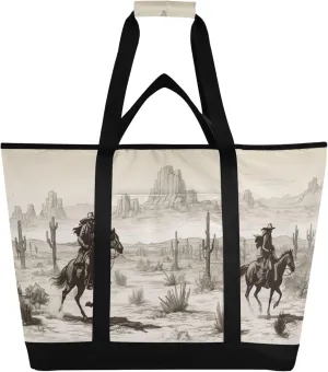 Western Cowboy Reusable Insulated Cooler Bag with Ice Pack Compartment - Large 47L Waterproof Thermal Grocery Tote for Picnic Beach Camping Lunch Storage