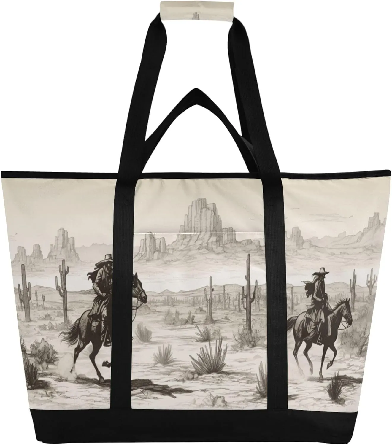Western Cowboy Reusable Insulated Cooler Bag with Ice Pack Compartment - Large 47L Waterproof Thermal Grocery Tote for Picnic Beach Camping Lunch Storage