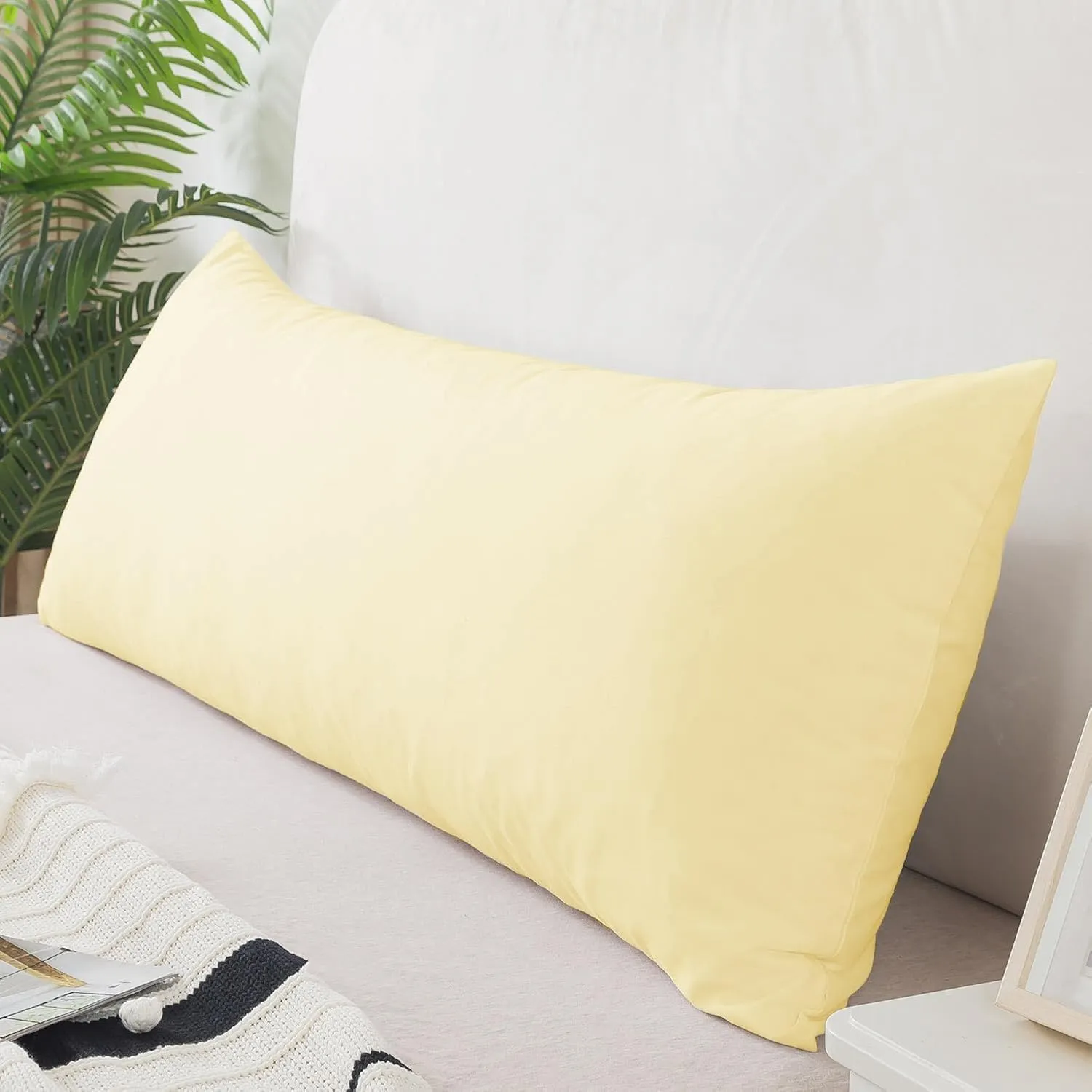WhatsBedding Memory Foam Body Pillow with Breathable Zippered Cotton Cover, Full Body Pillow for Adults, Long Pillow for Sleeping, Firm Breathable Fluffy Supportive-Beige