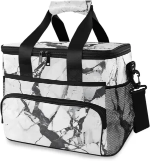 White Marble Black Cooler Bag Insulated Cooler Soft Sided Cooler 24 Can Portable Picnic Bag Large Leakproof Lunch Bag Box for Beach Grocery Camping Travel Car Men Women