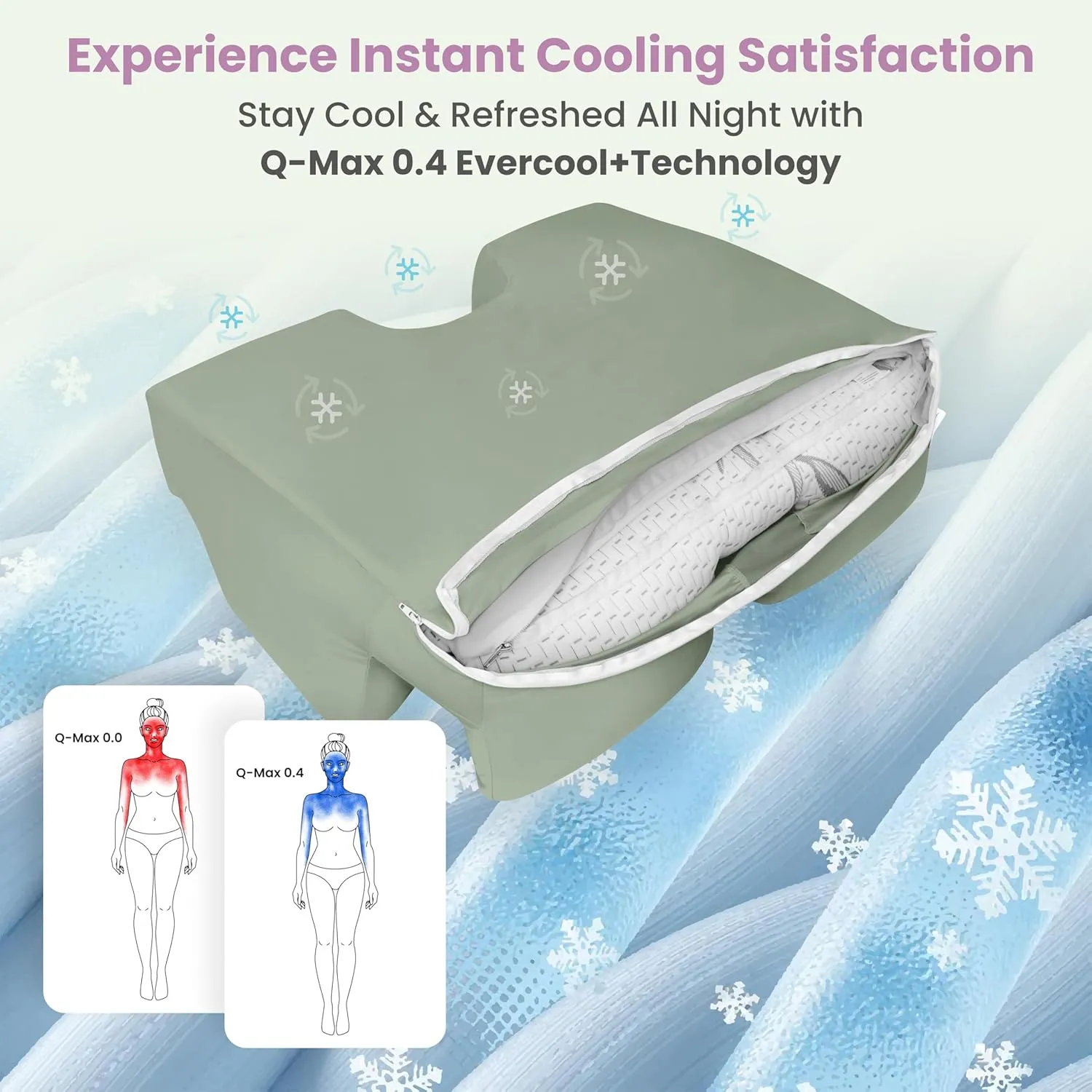 Wife Pillow Cooling Pillowcase: Q-Max 0.4 Cool Fabric, Buttery-Soft, Breathable, Silky-Smooth & Skin Friendly. Washable Cover with Zipper. Designed for Comfortable and Refreshing Sleep, Sage Slumber