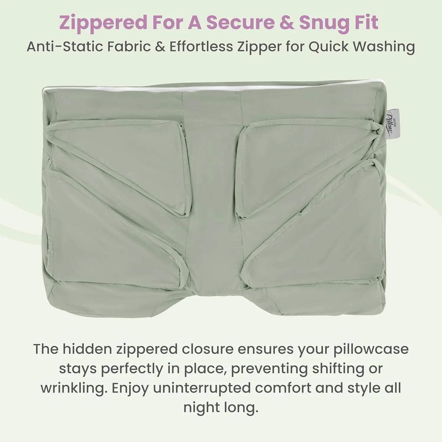 Wife Pillow Cooling Pillowcase: Q-Max 0.4 Cool Fabric, Buttery-Soft, Breathable, Silky-Smooth & Skin Friendly. Washable Cover with Zipper. Designed for Comfortable and Refreshing Sleep, Sage Slumber