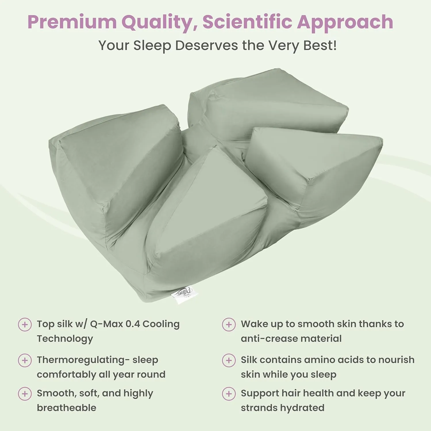 Wife Pillow Cooling Pillowcase: Q-Max 0.4 Cool Fabric, Buttery-Soft, Breathable, Silky-Smooth & Skin Friendly. Washable Cover with Zipper. Designed for Comfortable and Refreshing Sleep, Sage Slumber