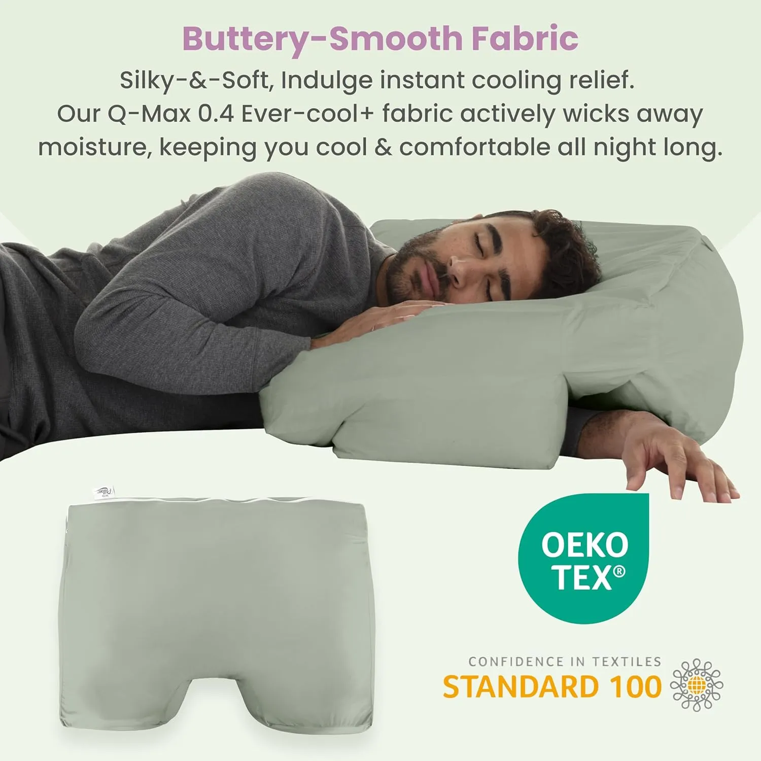 Wife Pillow Cooling Pillowcase: Q-Max 0.4 Cool Fabric, Buttery-Soft, Breathable, Silky-Smooth & Skin Friendly. Washable Cover with Zipper. Designed for Comfortable and Refreshing Sleep, Sage Slumber