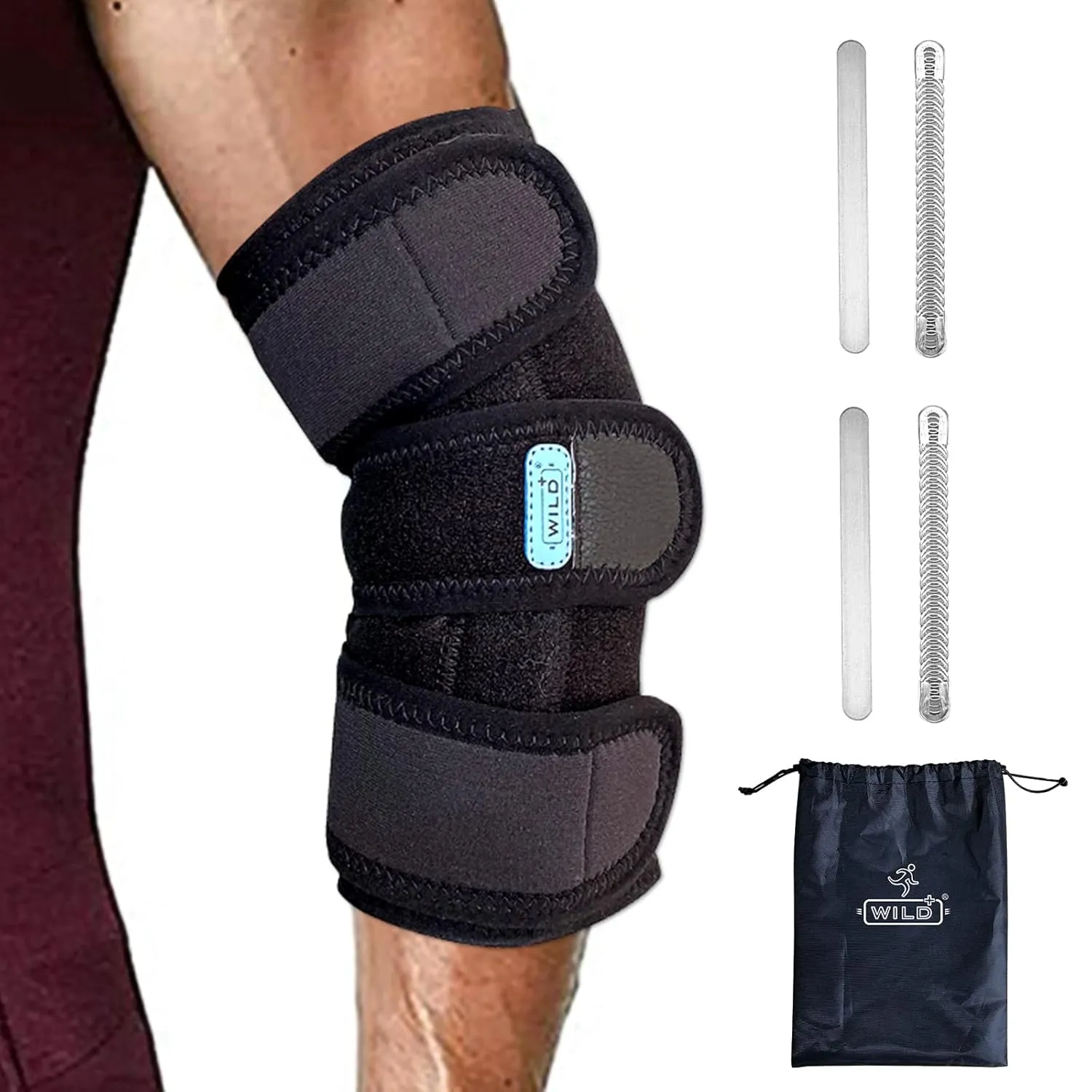 WILD  Elbow Brace for Sleeping, Elbow Splint for Ulnar Nerve Entrapment with 4 Splints for Women & Men, Cubital Tunnel Syndrome Brace, Elbow Brace for Tendonitis and Tennis Elbow for Women & Men