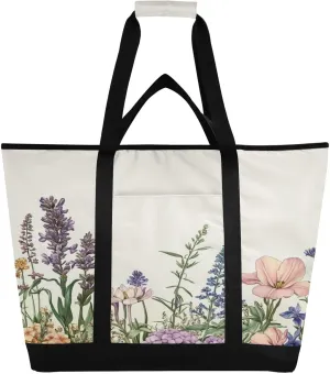 Wildflowers Reusable Insulated Lunchbox Cooler Bag, Leakproof Kitchen Grocery Bag Collapsible Portable Cooler Tote Bag for Picnic, Camping, Office, Travel