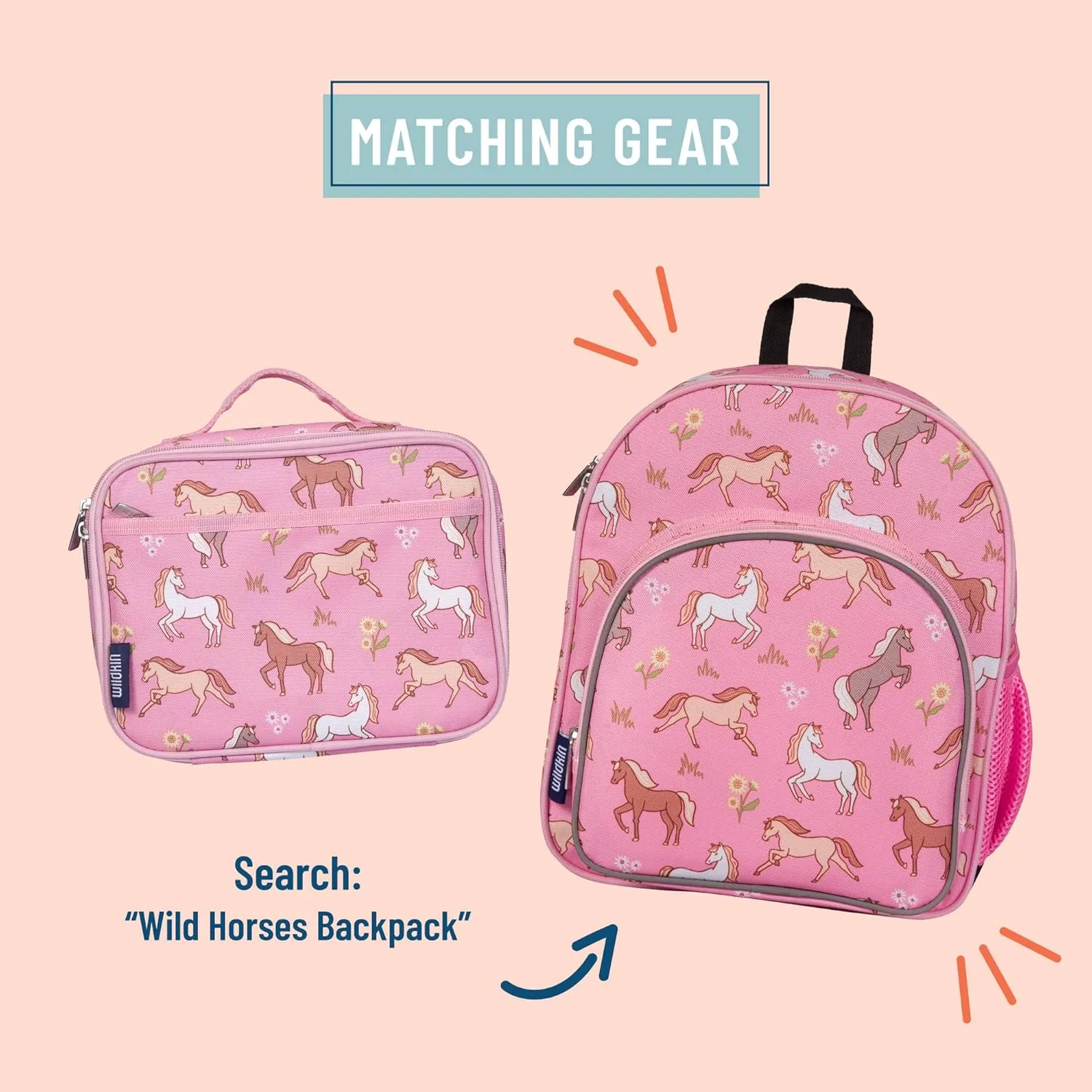 Wildkin Kids Insulated Lunch Box – Durable and Reusable for School & Travel - Wild Horses