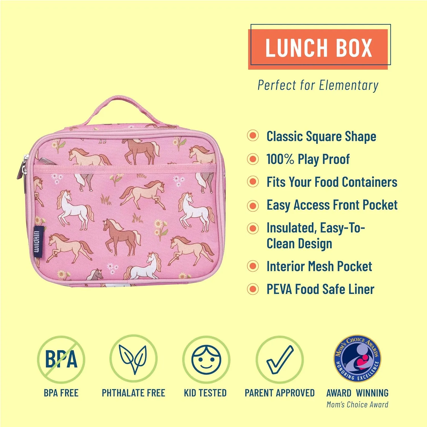 Wildkin Kids Insulated Lunch Box – Durable and Reusable for School & Travel - Wild Horses