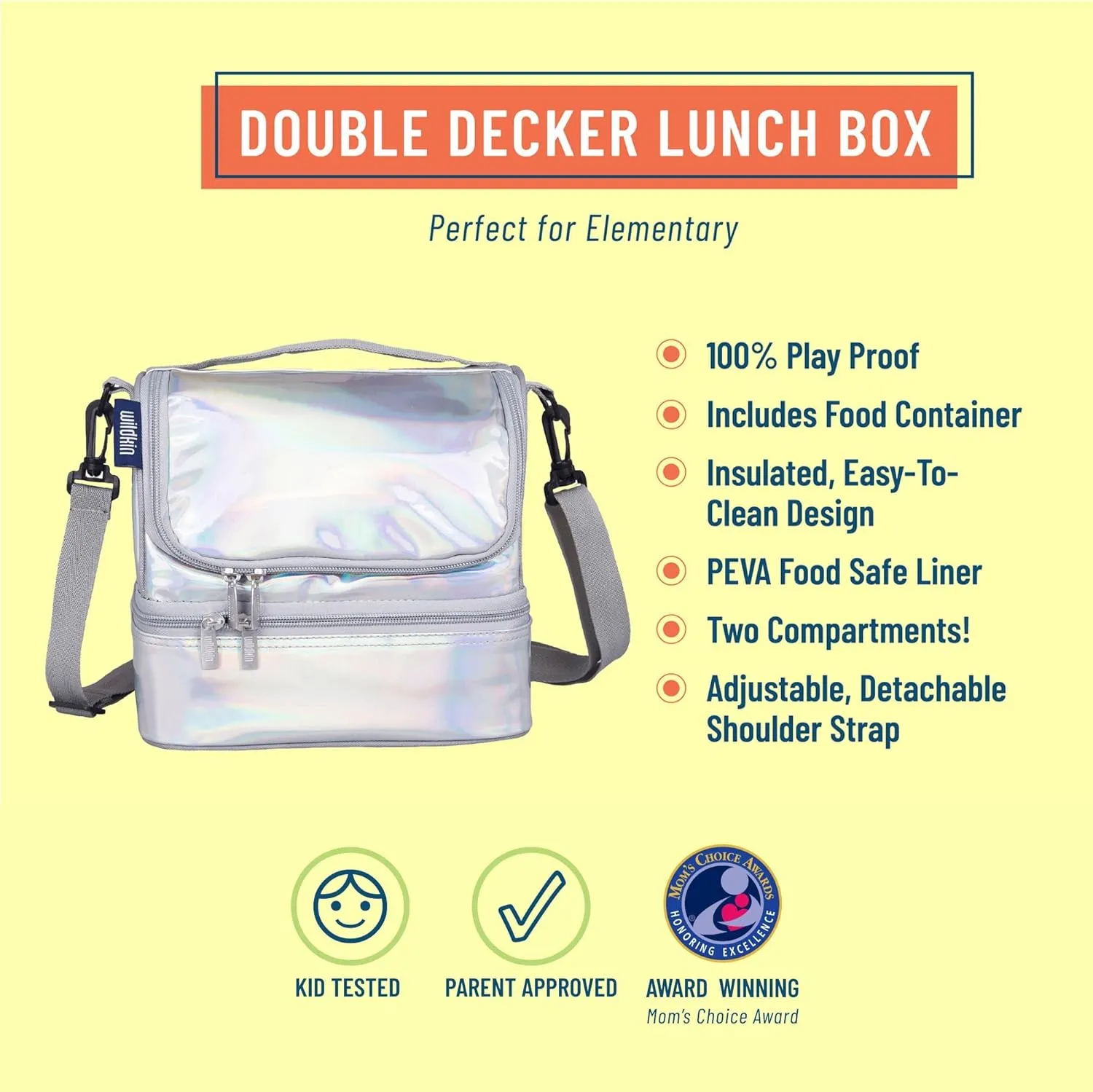 Wildkin Two Compartment Insulated Lunch Bag for Kids – School & Travel Ready - Holographic