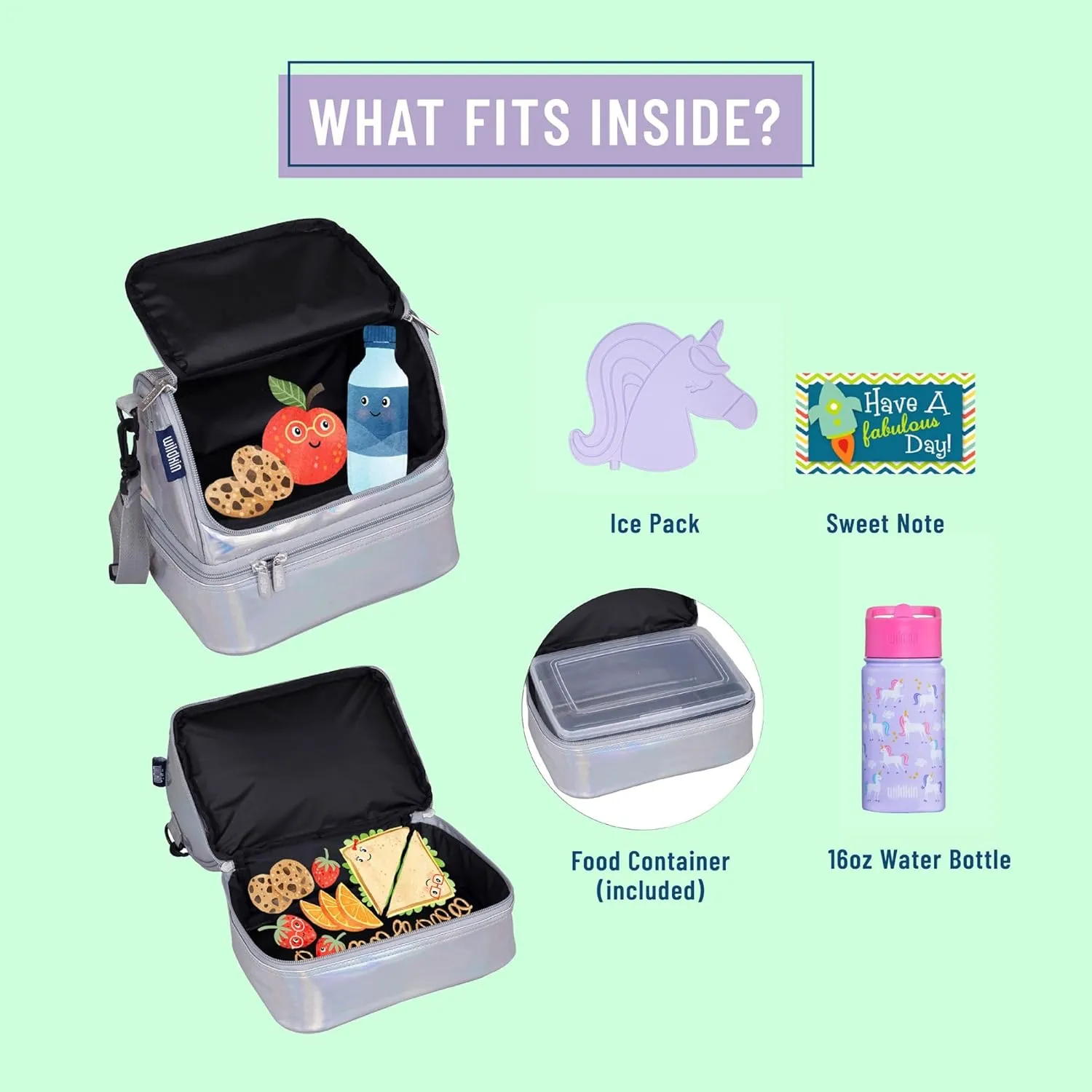 Wildkin Two Compartment Insulated Lunch Bag for Kids – School & Travel Ready - Holographic