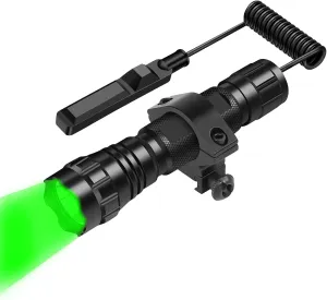 WINDFIRE Green Flashlights Predator Light LED Coyote Hog Varmint Hunting Lights Tactical Rifle Flashlight Torch with Picatinny Rail Mount, Pressure Switch