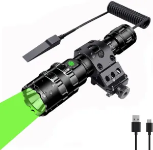 WINDFIRE Green LED Flashlight, Rechargeable Green Light Tactical Flashlight, Zoomable & 5 Lighting Modes Green Hunting Light, Predator Light Hog Pig Coyote Light with Dual Pressure Switch