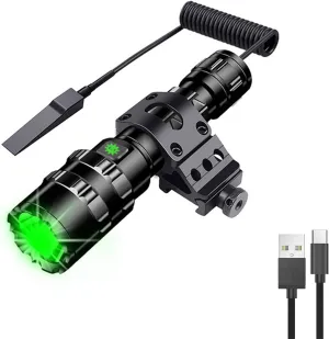 WINDFIRE Green Light Tactical Flashlight Rechargeable, Long Range Hunting Flashlight, 5 Modes Predator Light with Pressure Switch for Hogs,Coyotes, Varmints, Night Observation