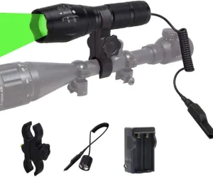 WINDFIRE Green Predator Light 300 Yards Tactical LED Flashlight Zoomable, Coyote Hog Fox Varmint Hunting Flashlights Kits with Pressure Switch, Scope Mount