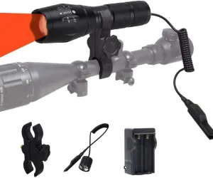 WINDFIRE Tactical Red LED Light Flashlight 300 Yards Zoom Focus Adjustable Flashlights Coyote Hog Fox Predator Varmint Hunting Lights Sets with Pressure Switch, Scope Mount