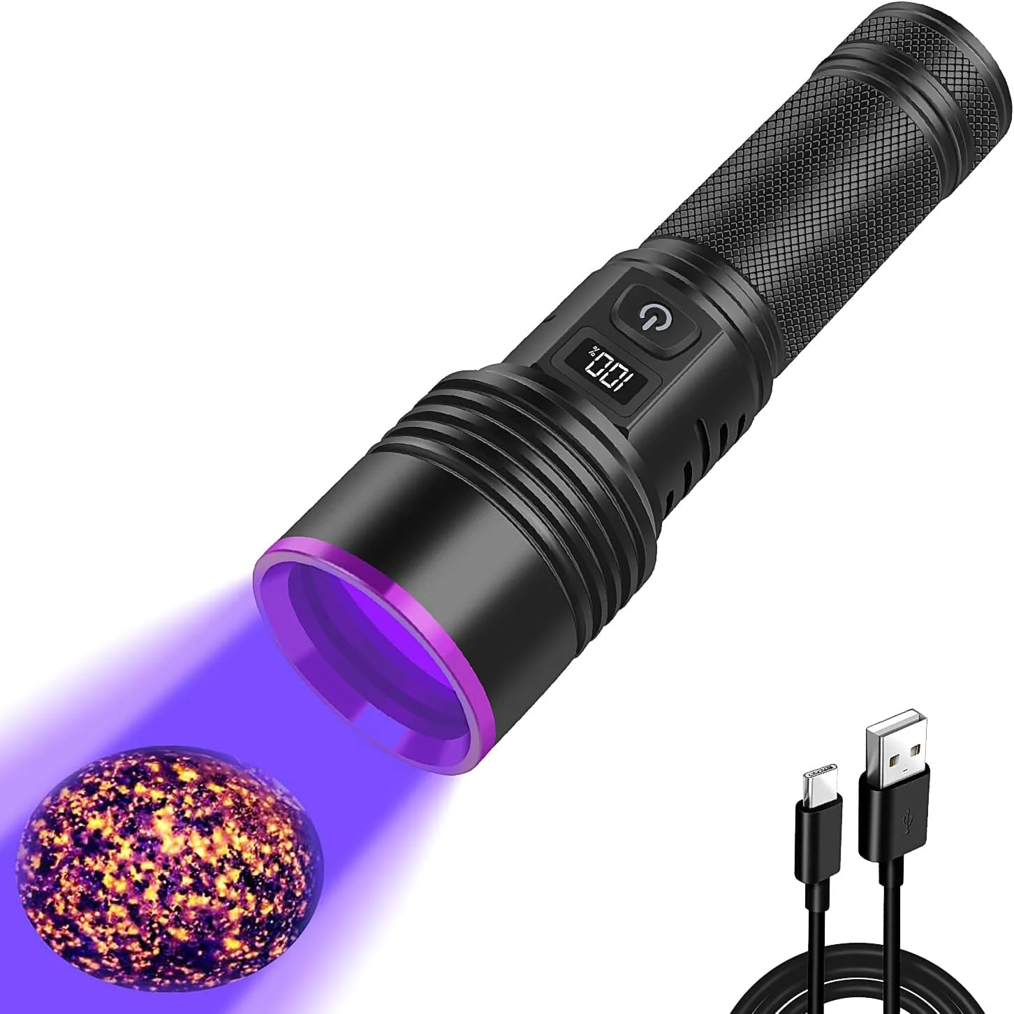 WINDFIRE UV Flashlight 365nm Black Light, Rechargeable Blacklight Flashlights with LCD Display, Powerful Ultraviolet Lights for Pet Urine Detection, Scorpions, Resin Curing, Uranium Glass, AC Leak