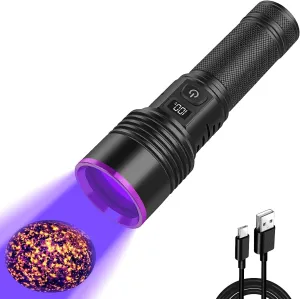 WINDFIRE UV Flashlight 365nm Black Light, Rechargeable Blacklight Flashlights with LCD Display, Powerful Ultraviolet Lights for Pet Urine Detection, Scorpions, Resin Curing, Uranium Glass, AC Leak