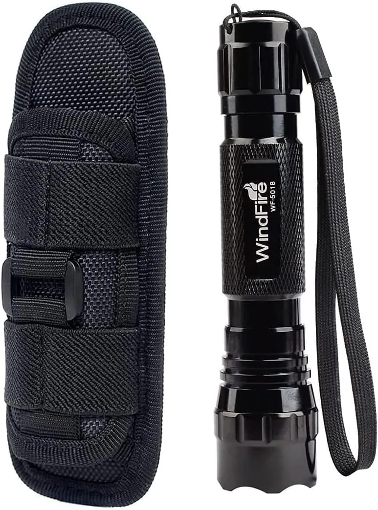 WINDFIRE WF-501B Flashlights 1200 Lumens Tactical LED Flashlight 1 Mode High Powered Handheld Torch Water Resistant Portable with Holster Duty Belt Holder (Battery Not Included)