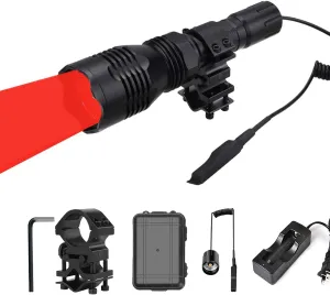 WINDFIRE WF-802 350 Lumens Tactical Red Flashlight 250 Yards Long Range Throwing RED LED Predator Light Coyote Hog Hunting Torch with Pressure Switch & Barrel Mount