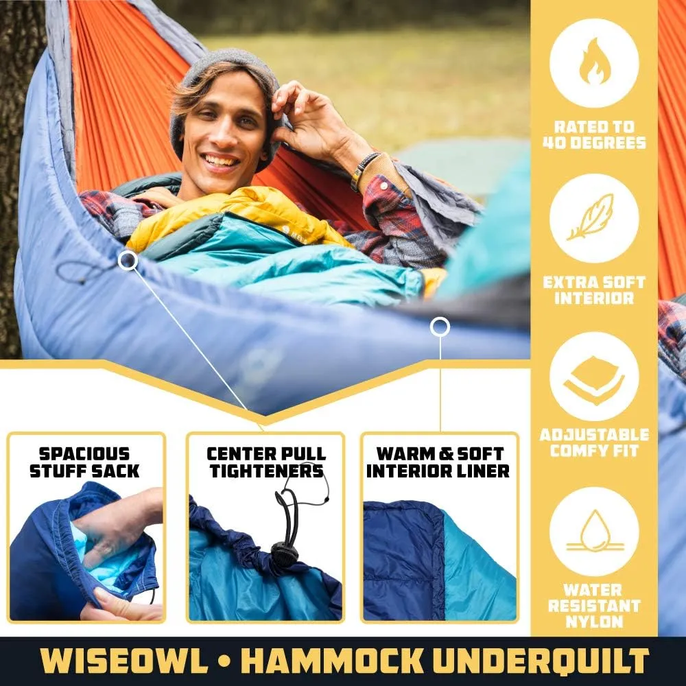 Wise Owl Outfitters Hammock Underquilt for Camping Hammock - Insulated Synthetic Underquilt for Single and Double Hammocks Blue