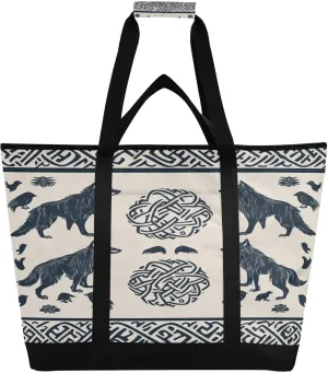 Wolf Reusable Insulated Lunchbox Cooler Bag, Leakproof Kitchen Grocery Bag Collapsible Portable Cooler Tote Bag for Picnic, Camping, Office, Travel