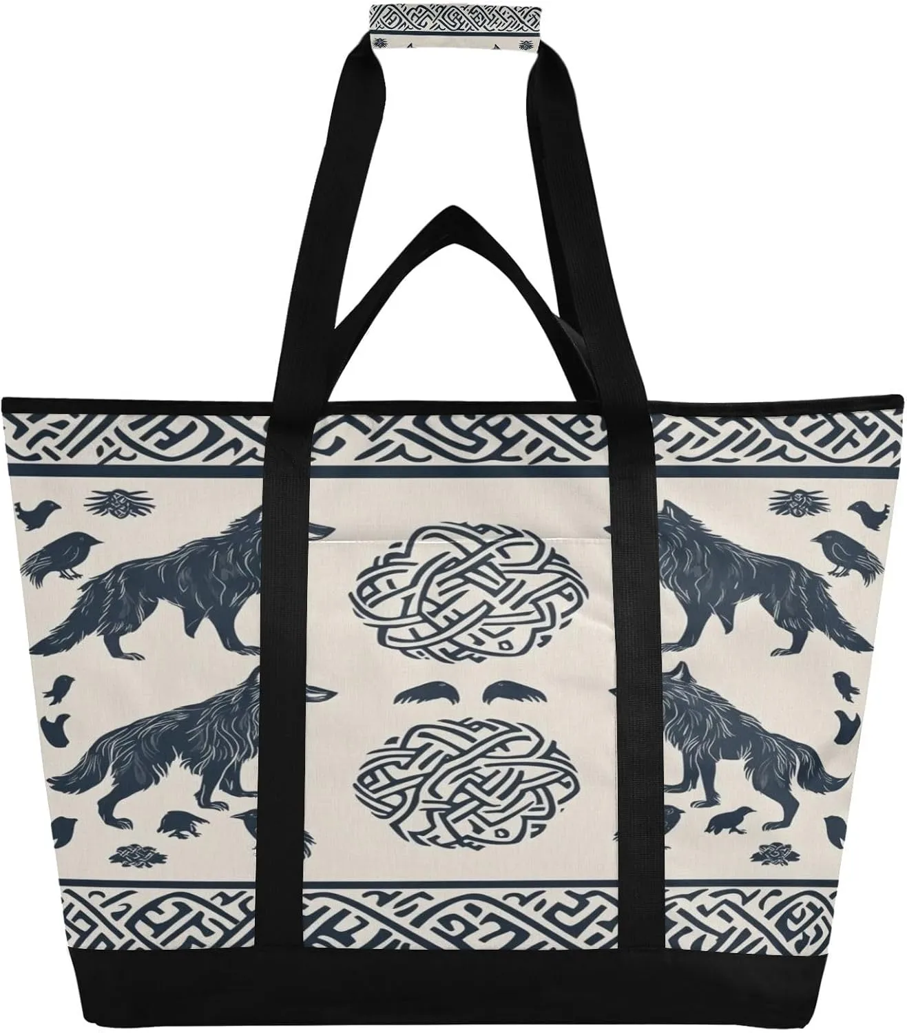 Wolf Reusable Insulated Lunchbox Cooler Bag, Leakproof Kitchen Grocery Bag Collapsible Portable Cooler Tote Bag for Picnic, Camping, Office, Travel