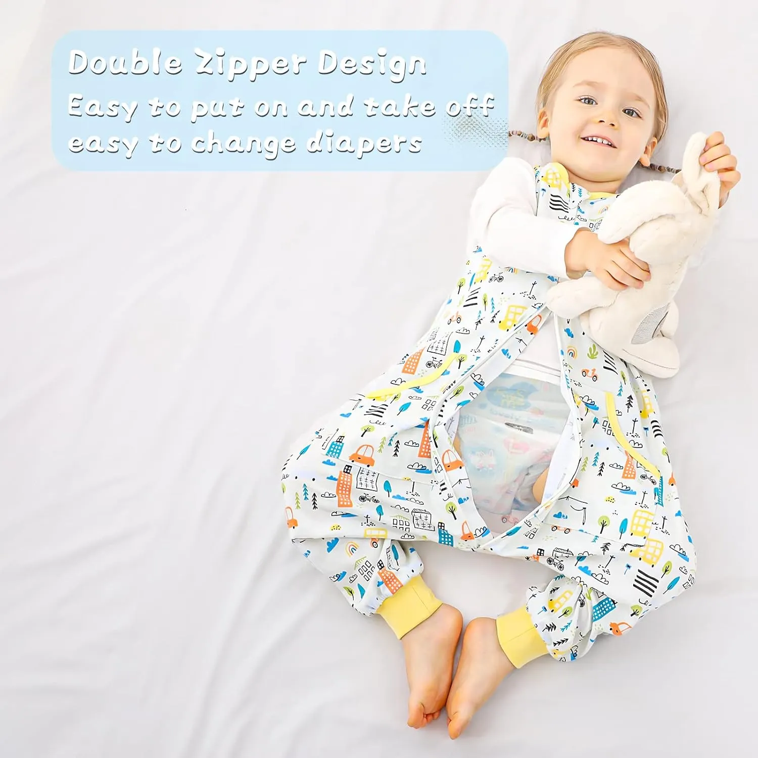 WONDAY Baby Toddler Sleep Sack with feet, Sleep Sack with Legs Baby Wearable Blanket, Sleeveless Toddler Sleeping Sack with Feet（Car,12month-2T)