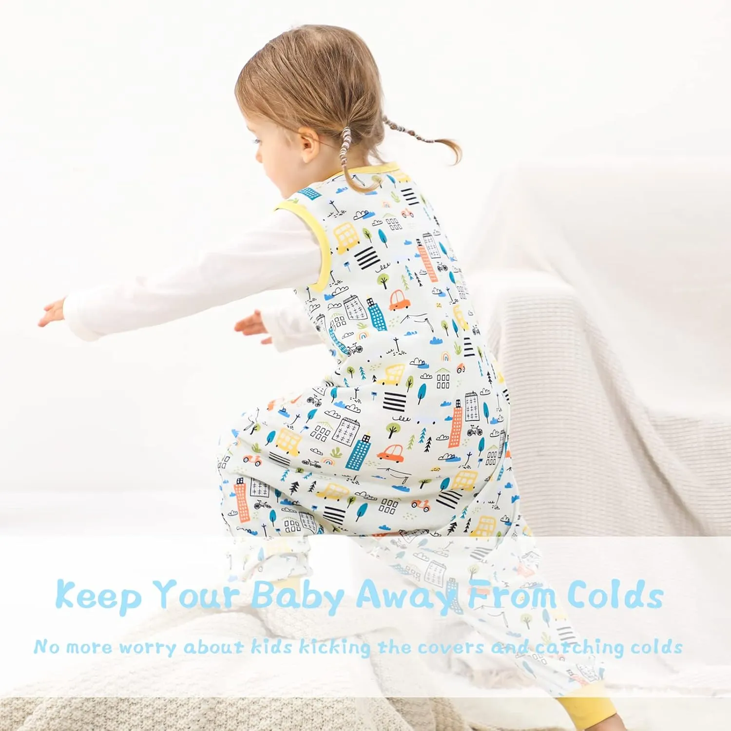 WONDAY Baby Toddler Sleep Sack with feet, Sleep Sack with Legs Baby Wearable Blanket, Sleeveless Toddler Sleeping Sack with Feet（Car,12month-2T)