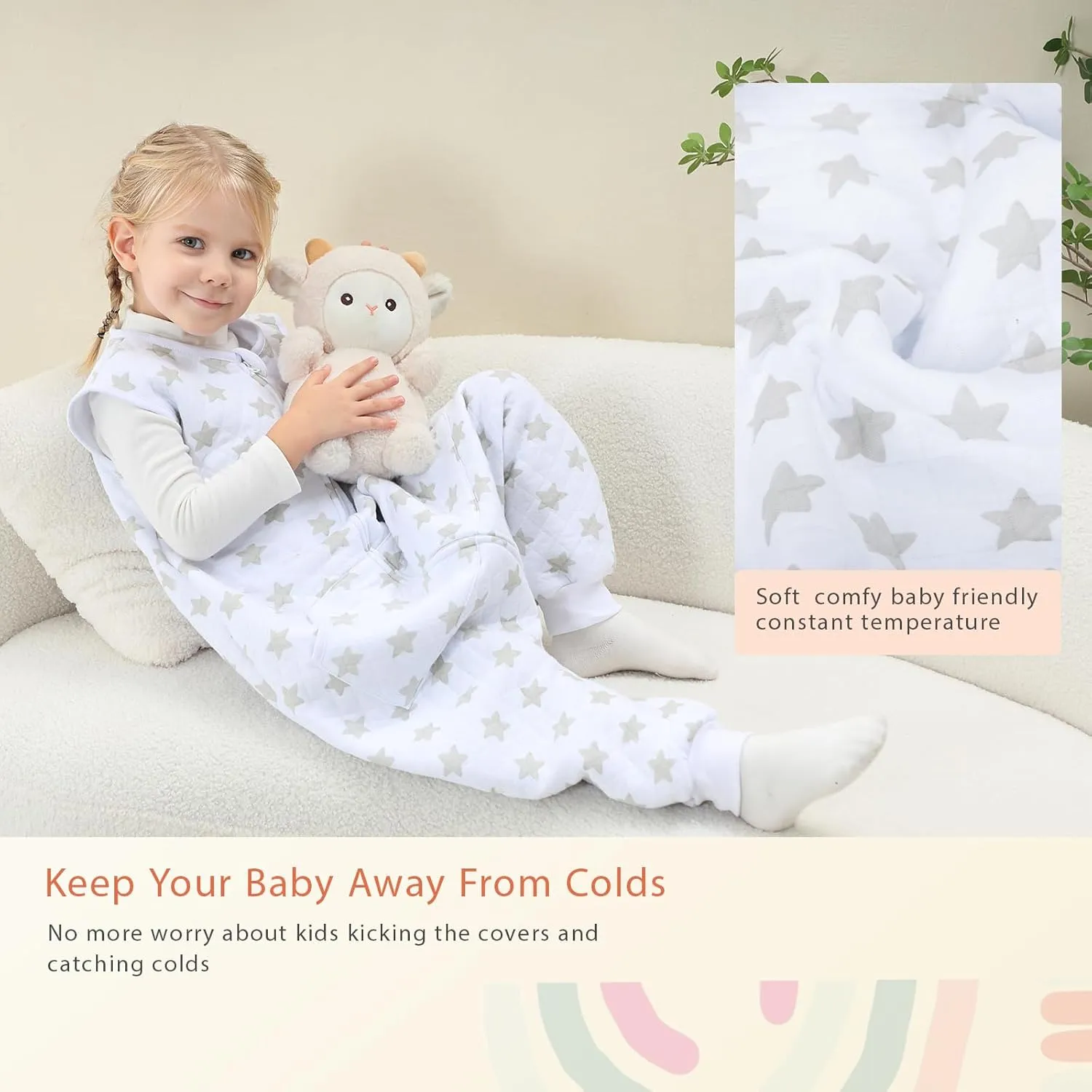 WONDAY Toddler Sleep Sack with Feet 100% Cotton 1.0 Tog Baby Sleeping Wearable Blanket 12-18 18-24 Months (Greystar,12-24 Month)